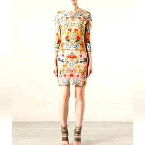 Alexander McQueen Dress Folklore Floral Print Stretch Jersey Dress sz 42